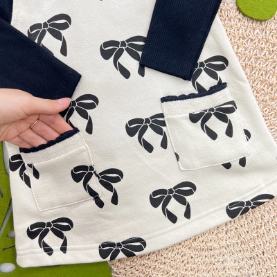 Conj. Blusa Manga Longa Ribana e Salopete de Moletom Laços - Preto e Areia